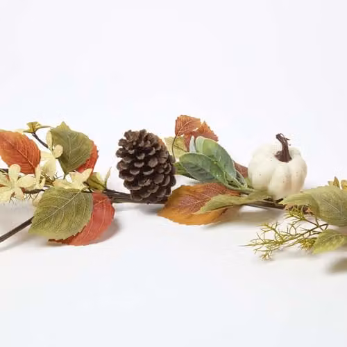 HOMESCAPES Autumnal Artificial Pumpkin and Floral Garland in Orange, Green and Multicolour, Length: 150 cm – 2