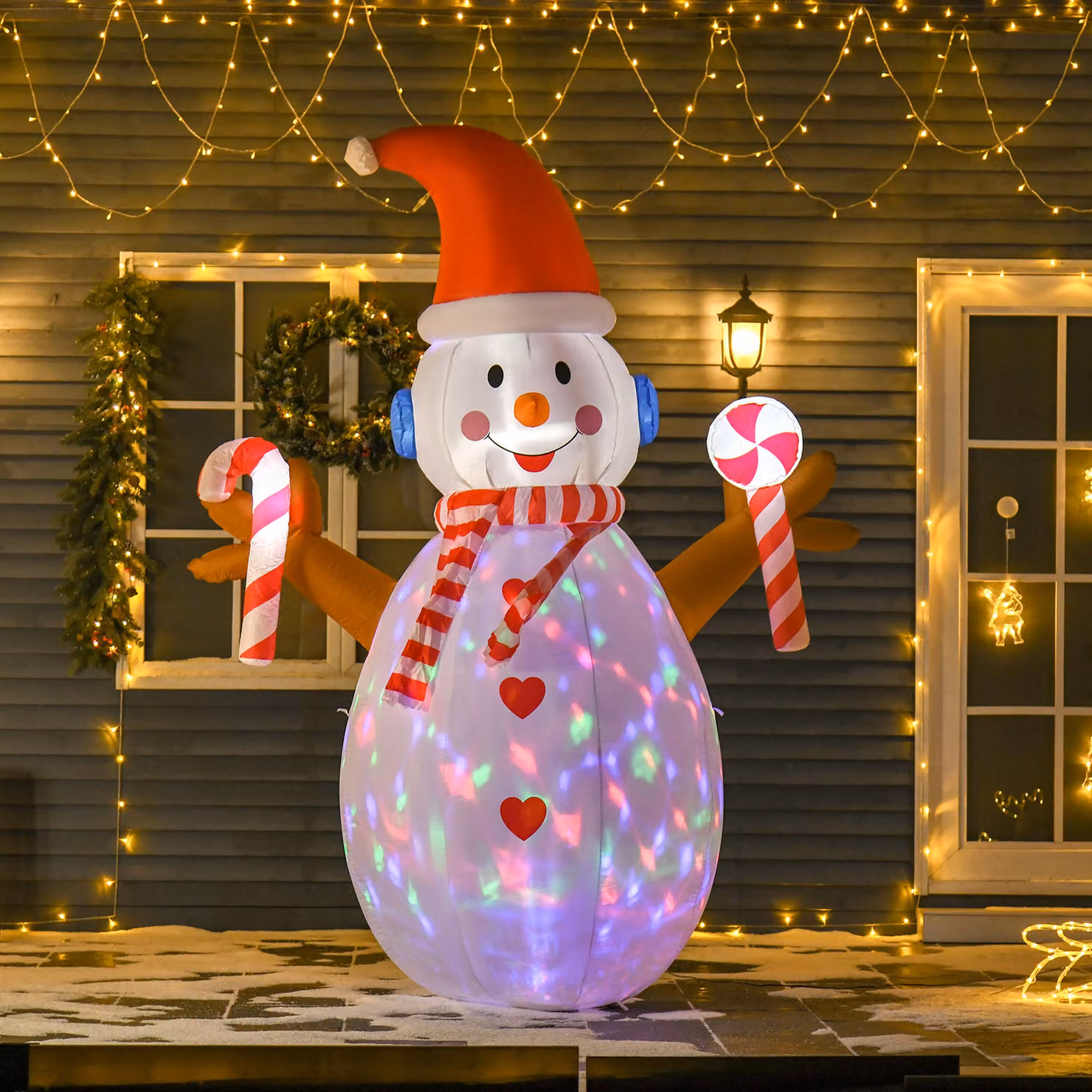 HOMCOM 2.4m Inflatable Christmas Snowman with Candy and Rotating Lights for Indoor and Outdoor Garden Decoration – 2