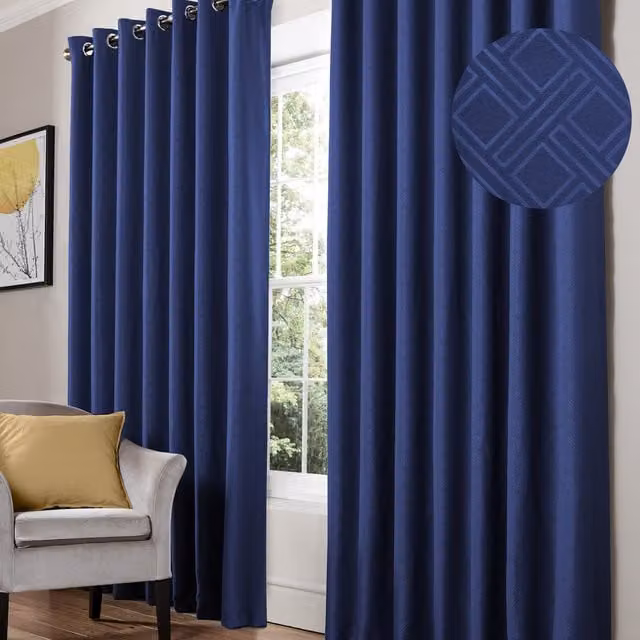Terrys Blue Diamond Blackout Eyelet Curtains