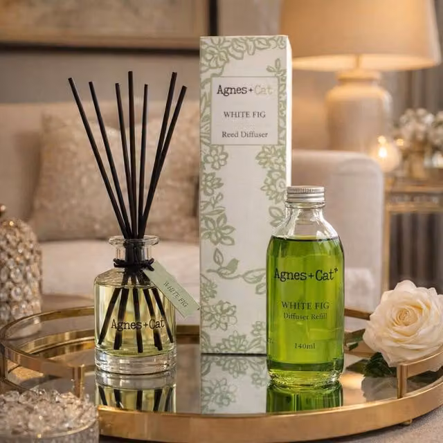 Serenityy White Fig Essence Reed Diffuser Collection in Green