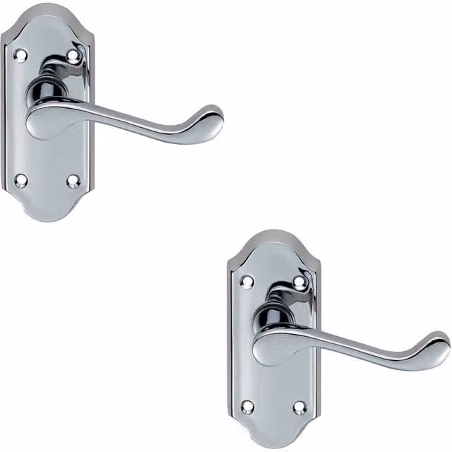 Loops Victorian Scroll Lever on Short Latch Backplate, 2 Pairs, Chrome, W: 112 mm, H: 48 mm