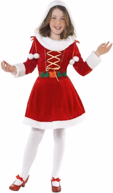 Smiffys Girls Little Miss Santa Costume Dress in Red, White and Brown