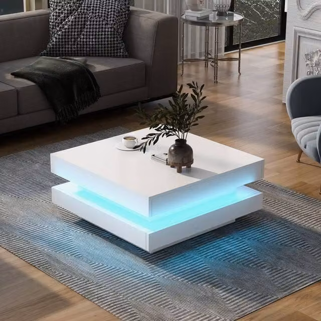 STILVORA Modern Square Coffee Table with Rotating Top in White, W/D/H: 70 x 70 x 36 cm – 1