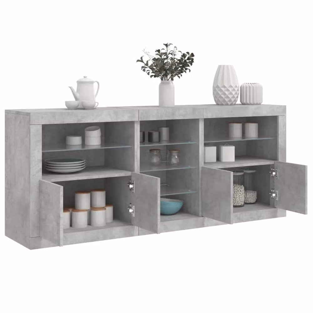 Berkfield Home Modern Sideboard with Integrated LED Lights in Concrete Grey, W/D/H: 162 x 37 x 67 cm – 1