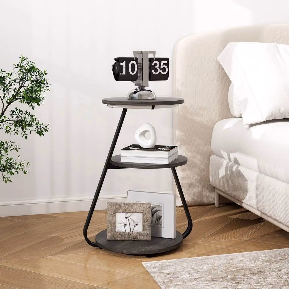 FLAVORA 3-Tier LED Lighted Side Table in Grey, W/D/H: 100 x 100 x 100 cm – 3