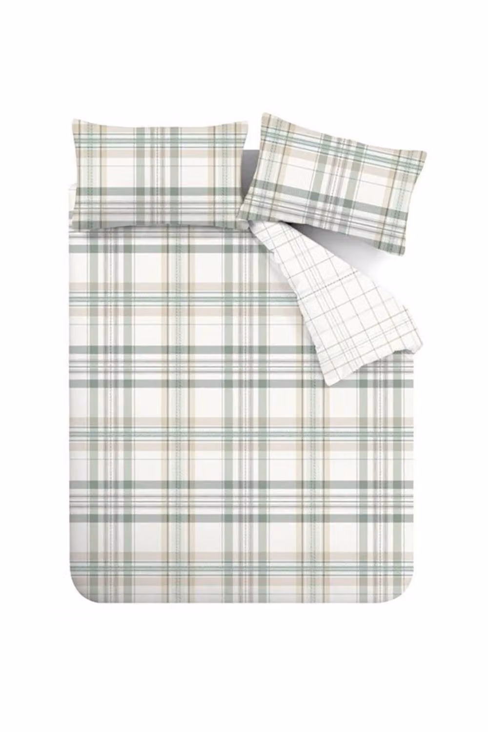 Catherine Lansfield Cartmel Check Reversible Single Duvet Cover and Pillowcase Set, Green Multicolour, Duvet Cover: 135 x 200 cm, Pillowcase: 50 x 75 cm – 2