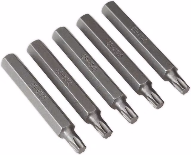 Loops 5 Pack TRX Star Long Bit Set, T40 x 75mm, Hex Shaft, Chrome Vanadium Steel