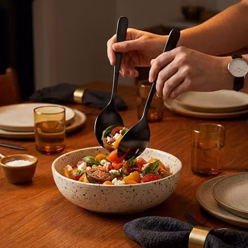 Premier Housewares Matte Black Stainless Steel 2 Piece Salad Server Set – 2