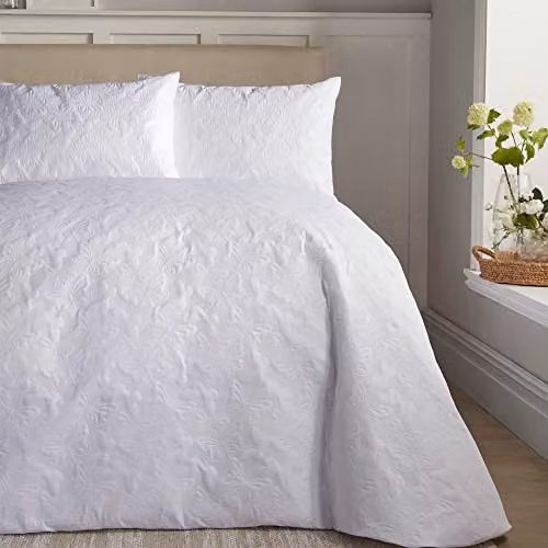 Serene Butterfly Garden White Pinsonic Soft Touch Microfibre Duvet Cover and Pillowcase Set, W/D/H: 260 x 220 cm