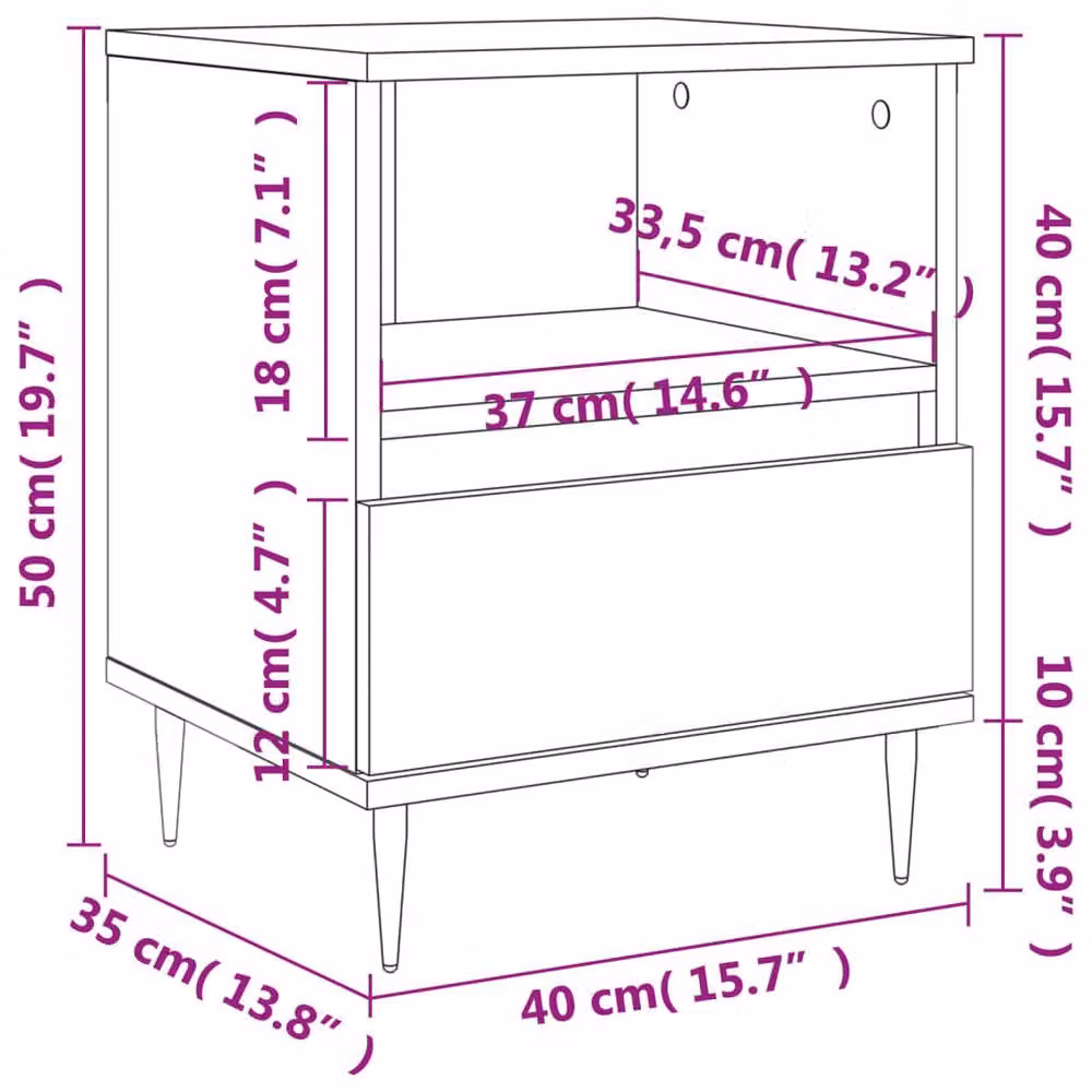 Berkfield Home Modern Bedside Cabinet in Sonoma Oak, Light Tan, W/D/H: 40 x 35 x 50 cm – 3