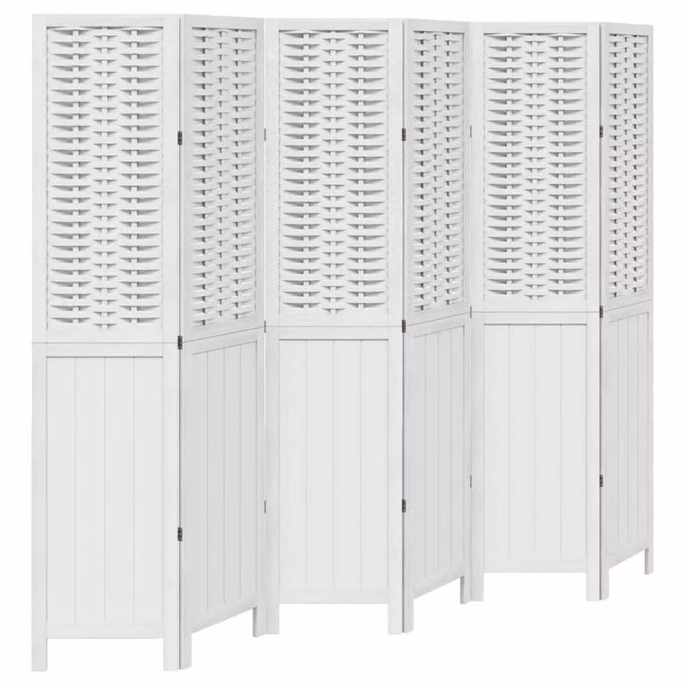 Berkfield Home 6 Panel Room Divider in White Solid Paulownia Wood