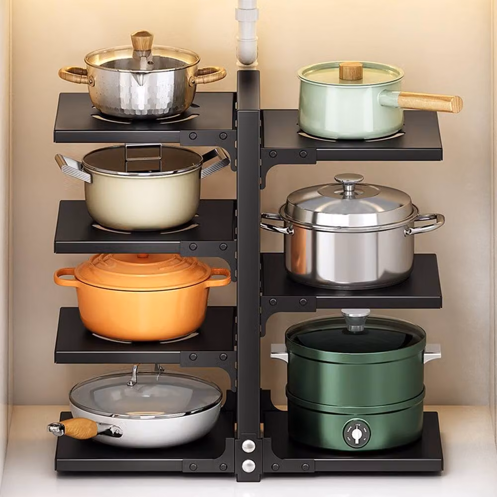 Ventryn 7 Tier Adjustable Metal Kitchen Pan Storage Rack Organiser in Matt Black, H 53.0 x W 22.6 x D 22.6 cm – 4