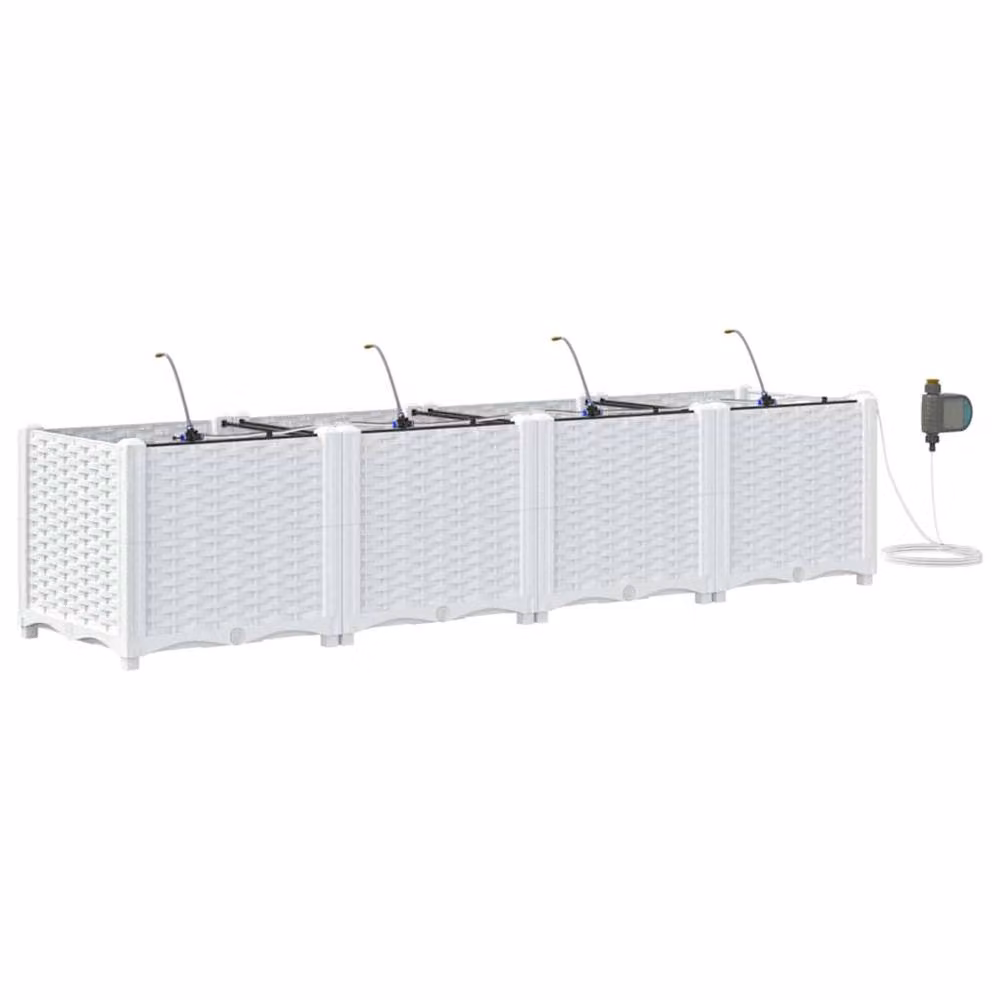Berkfield Home Set of 4 White Plastic Garden Planters with Water Irrigation System – 2