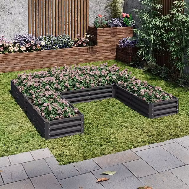 Lifeideas U-Shaped Metal Raised Flower Bed in Black