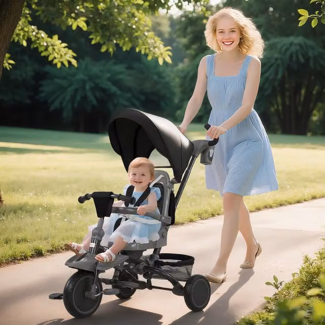 AIYAPLAY Convertible Foldable Toddler Tricycle with Storage Basket, Black