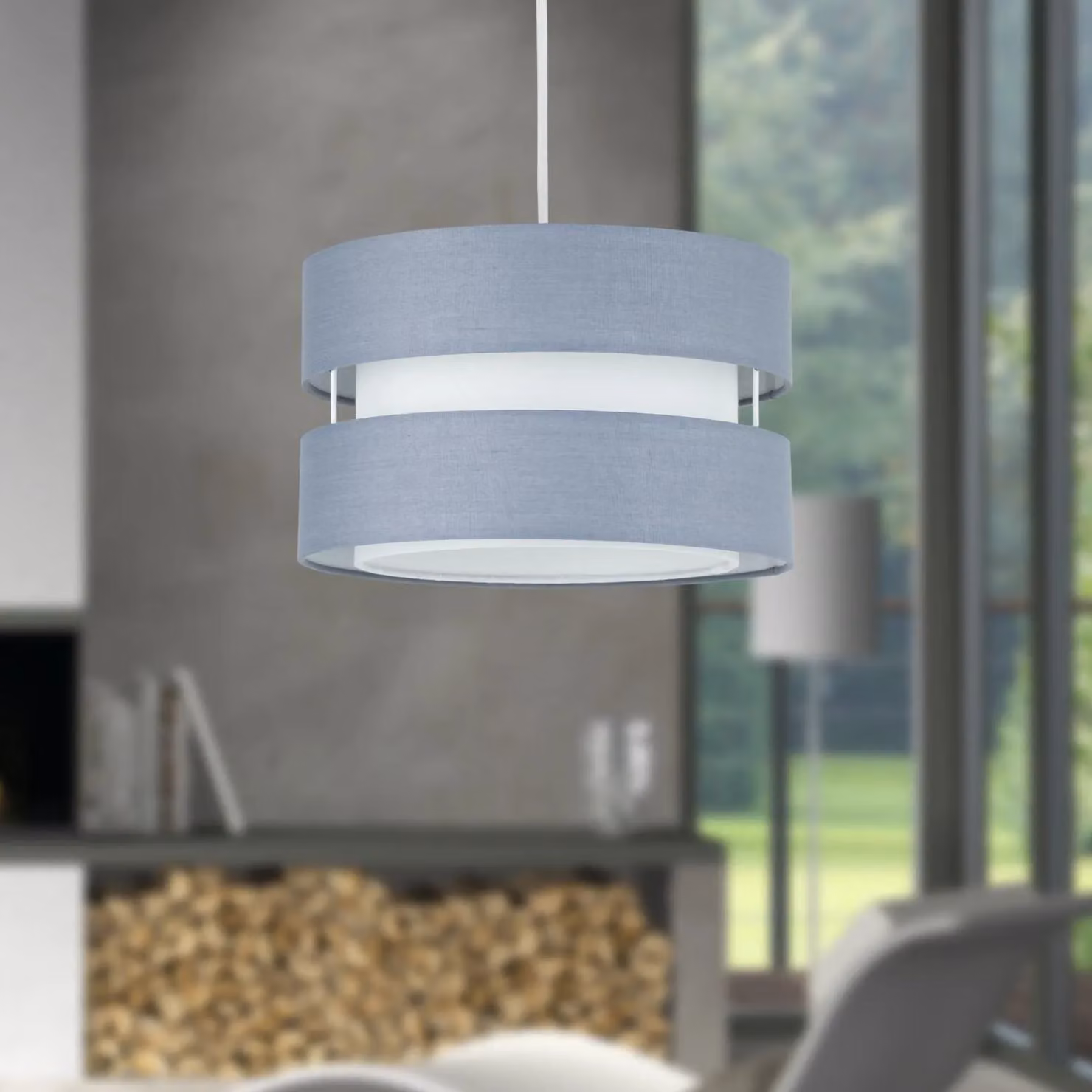 First Choice Lighting Benni Grey Fabric Round Pendant Shade, Diameter: 26 cm – 4