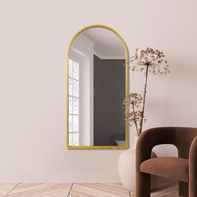 MirrorOutlet Arcus Modern Gold Framed Arched Wall Mirror, W: 70 cm, H: 140 cm