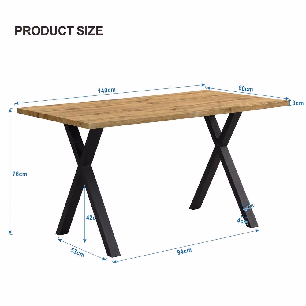 Merax Oak and Black Rectangular Dining Table with X-Frame Legs, W: 140 cm, D: 80 cm – 4