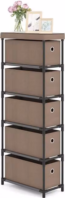 Gymax Narrow Slim Storage Tower Chest of Drawers with 5 Drawers in Brown