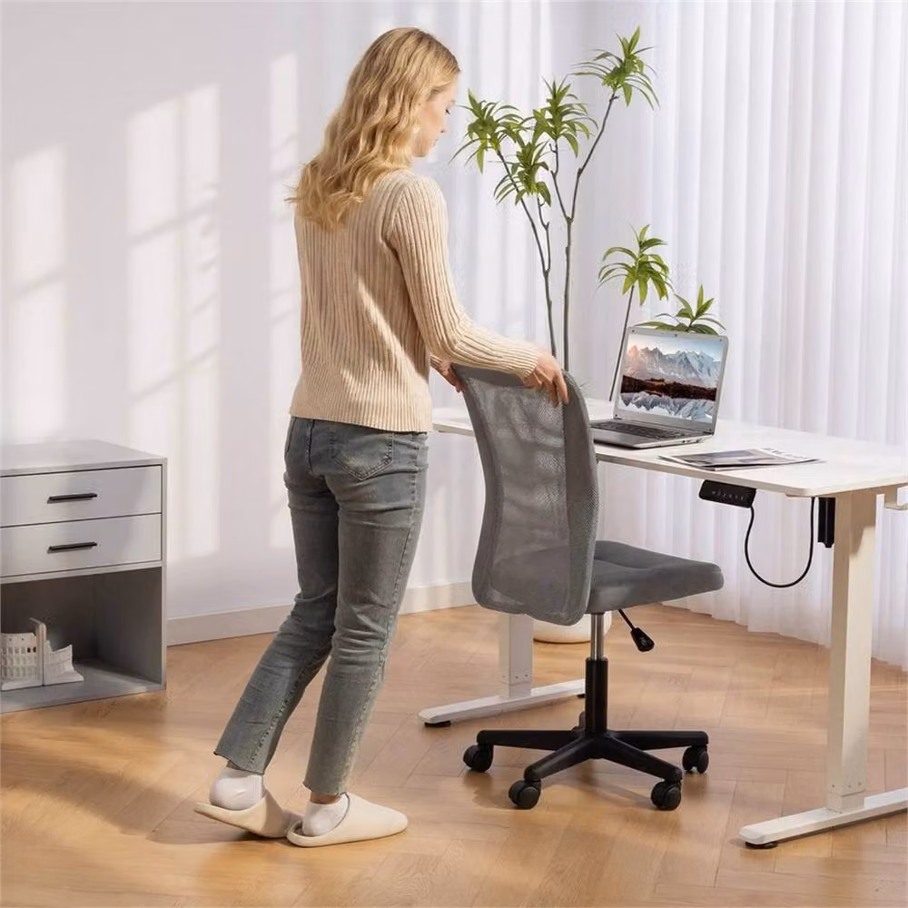 Nordara Grey Fabric Armless Swivel Task Chair for Home Office, W/D/H: 40 x 43 x 120 cm – 5
