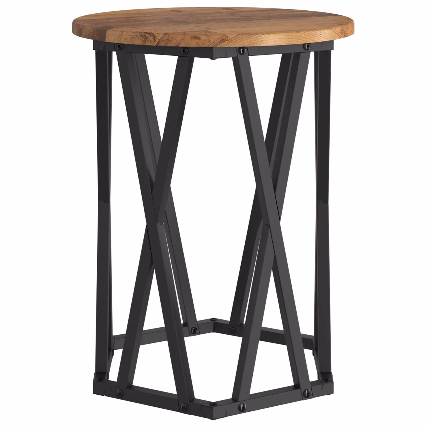 Berkfield Home Rustic Round Wood and Metal Nesting Tables with Geometric Inlays in Brown and Black – 4