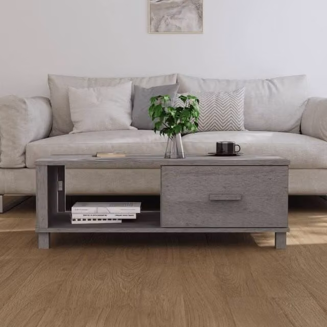 Berkfield Home HAMAR Decorative Coffee Table in Light Grey Solid Pine Wood, W: 100 cm, D: 55 cm, H: 35 cm