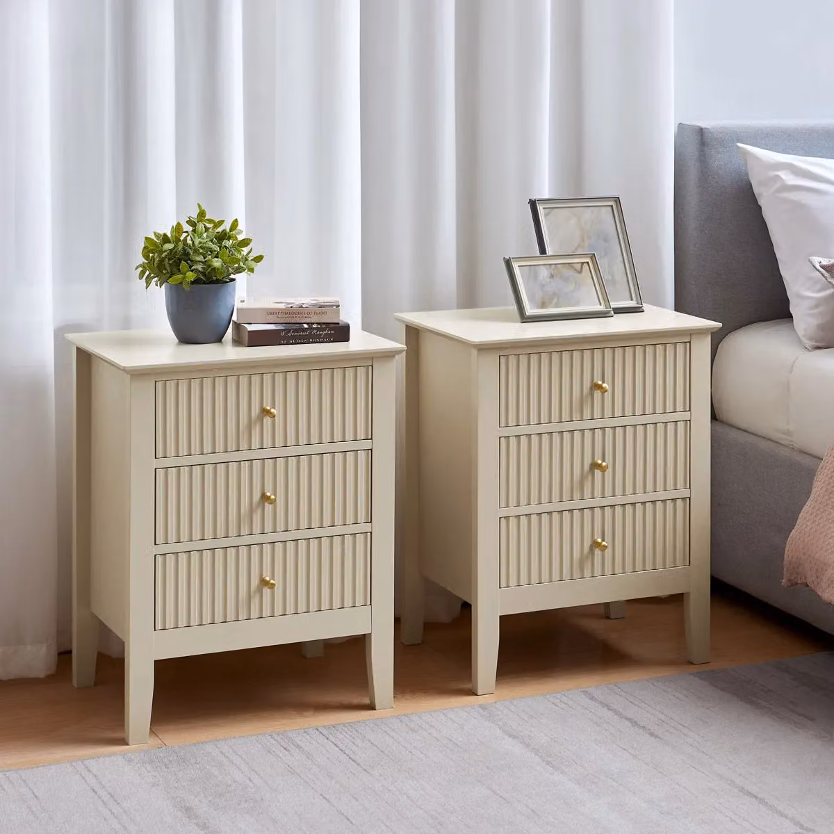 Melody Maison Hales Taupe Large Chest of Drawers and Pair of Bedside Tables in Beige – 2