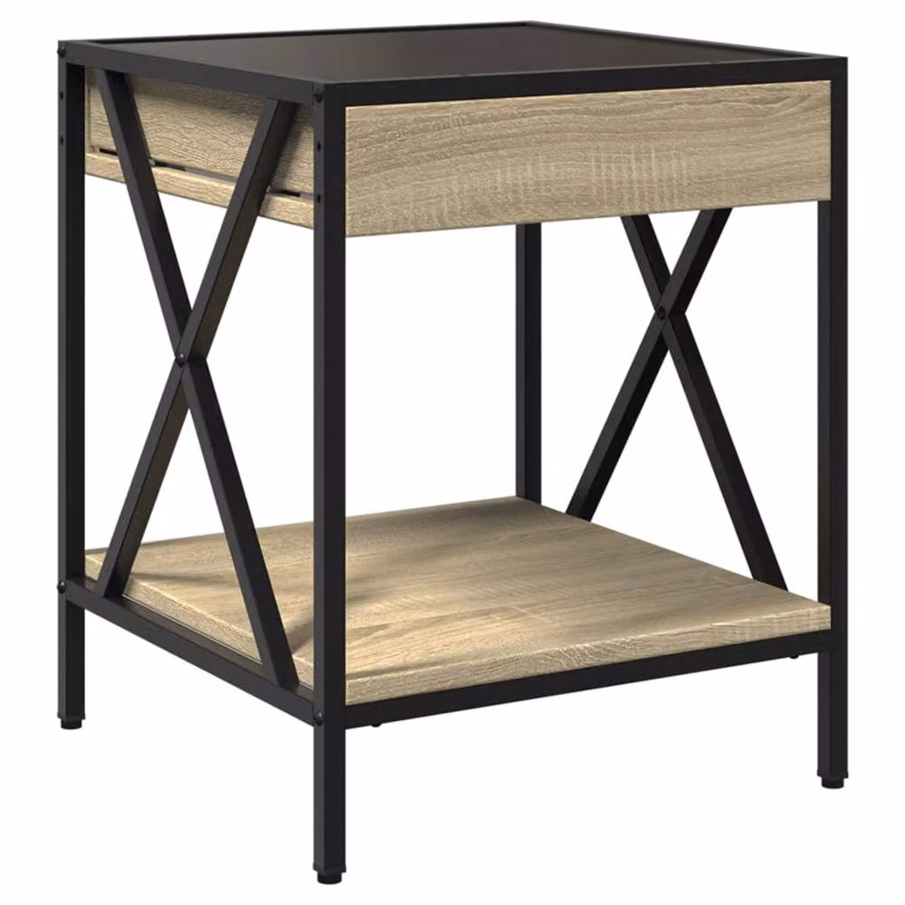 Berkfield Home Infinity LED Decorative Bedside Table in Natural Sonoma Oak, W/D/H: 40 x 40 x 49 cm – 5