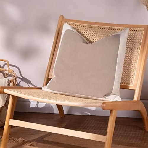Terrys Plain Square Linen and Polyester Cushion, Grey and Beige, W/D/H: 50 x 50 x 50 cm – 3