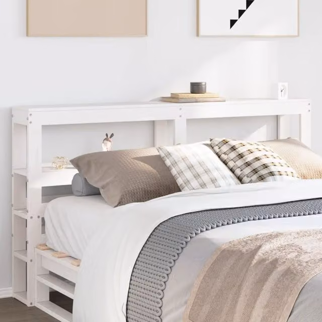 Berkfield Home White Solid Wood Pine Headboard with Integrated Bedside Shelves, Width: 120 cm