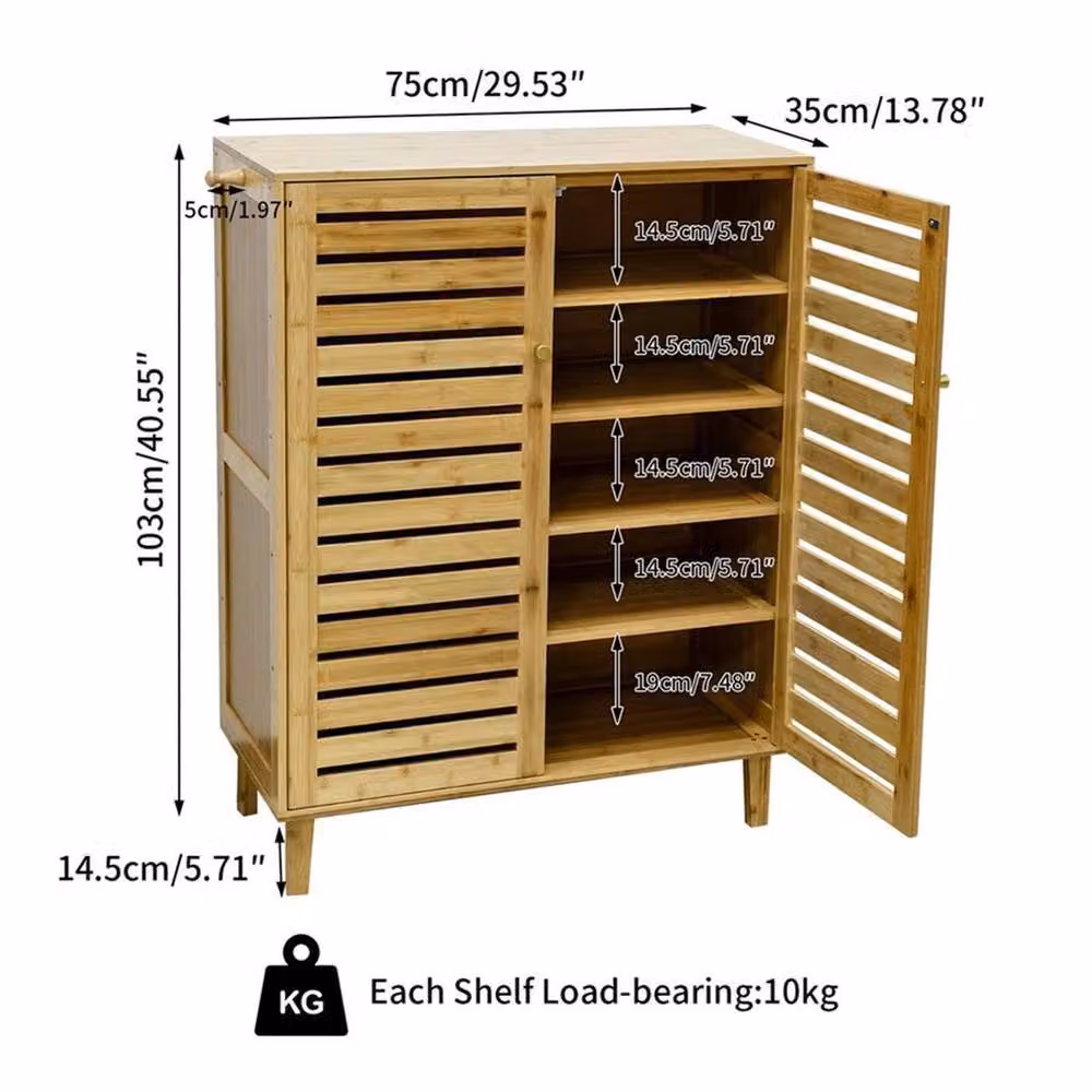 KORVIXA 2 Door Wooden Shoe Storage Cabinet in Brown, W/D/H: 100 x 100 x 100 cm – 2