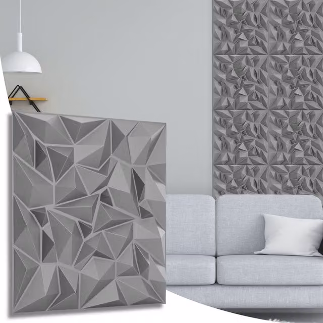 NOVECRAFTO Silver Grey Geometric 3D PVC Wall Panels, W/D/H: 50 x 50 x 0.25 cm, Pack of 10