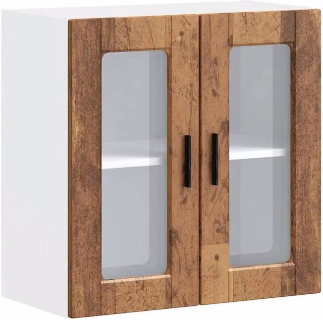 Berkfield Home Kitchen Wall Mounted Cabinet with Glass Doors in Porto Old Wood Brown