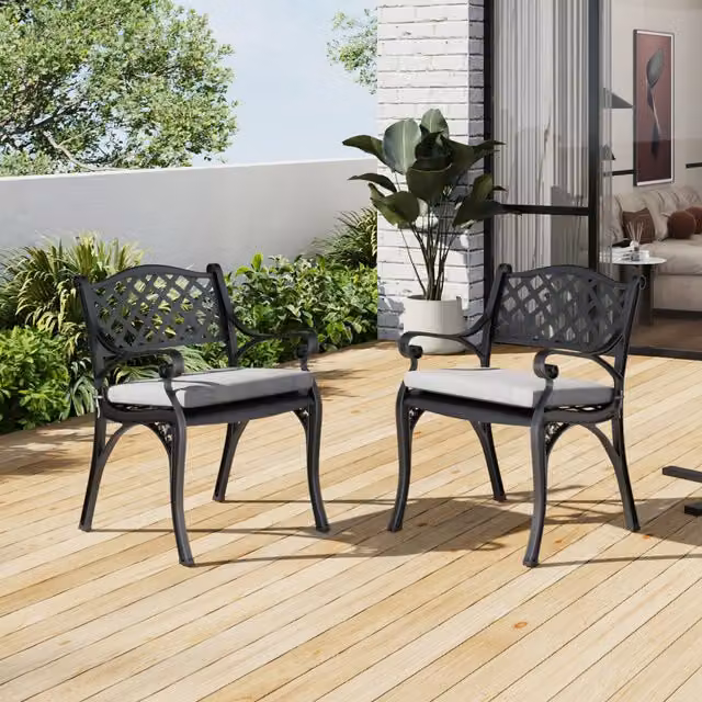 Breeins 5 Piece Retro Cast Aluminium Garden Bistro Set with Cushions in Matt Black