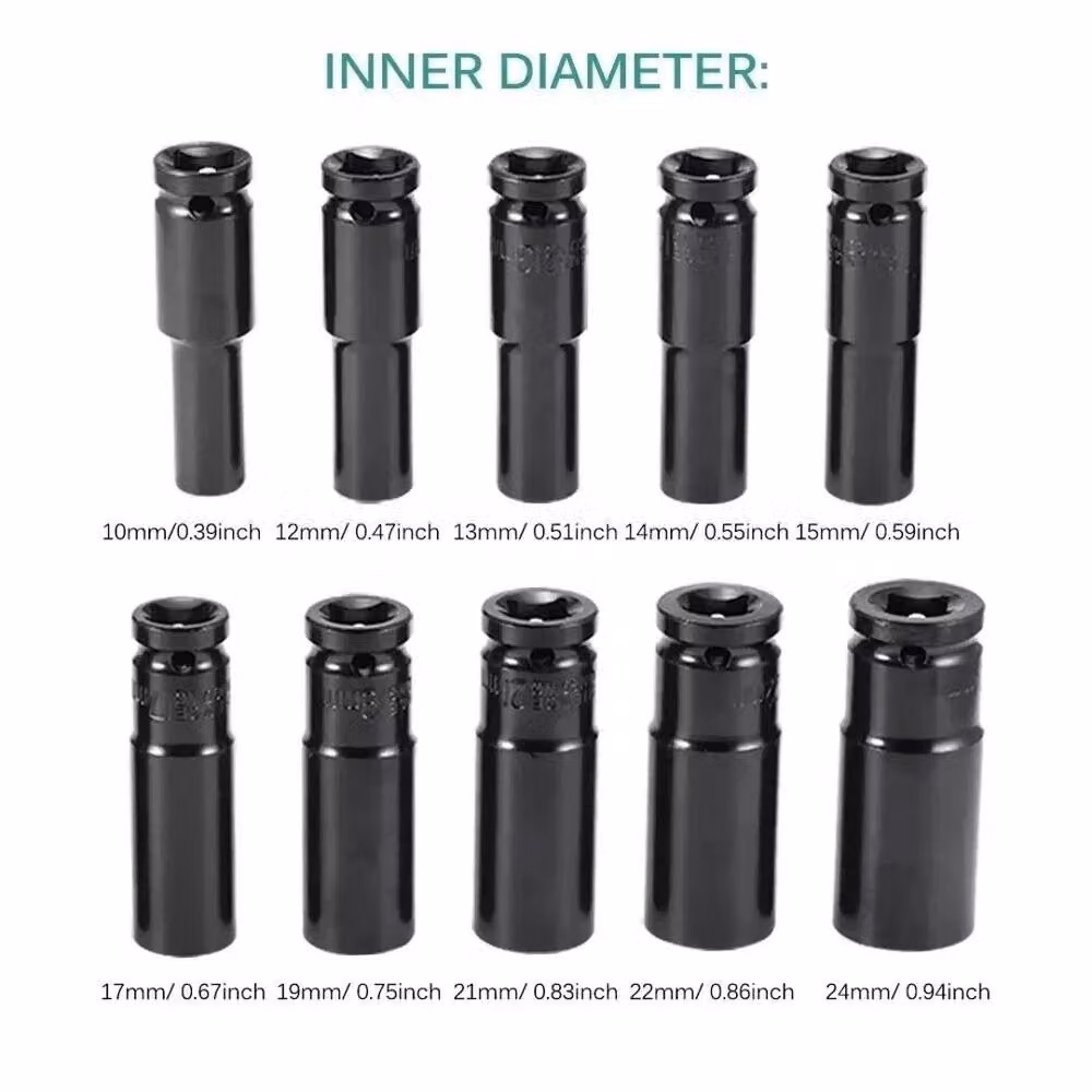 VOGREX 10 Piece Metric Thin Wall Long Reach Impact Socket Set in Black – 4