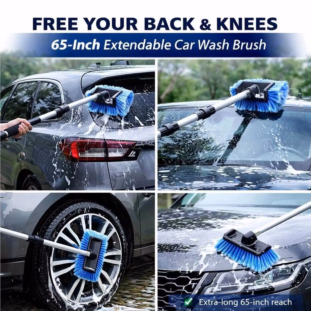 NESTLUNE Extendable Water Fed Car Wash Brush with Telescopic Aluminium Handle, Blue, W: 15 cm, H: 100 cm – 3