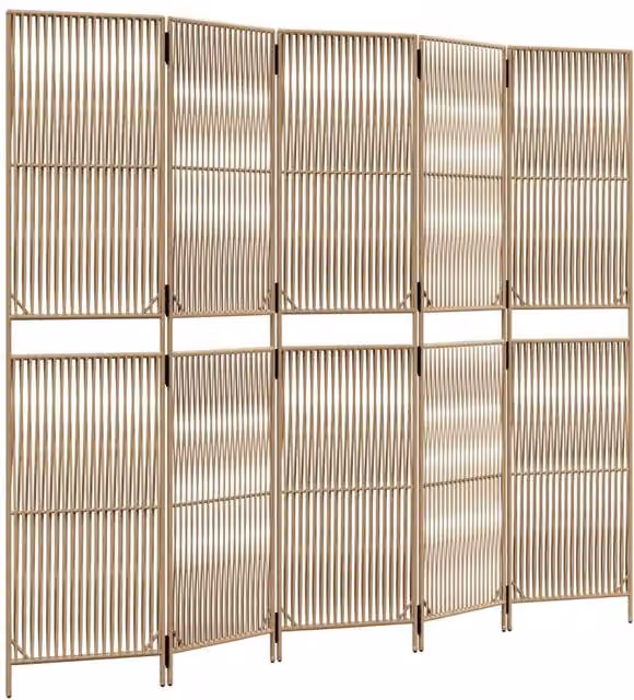Berkfield Home 5 Panel Poly Rattan and Metal Room Divider in Beige – 1