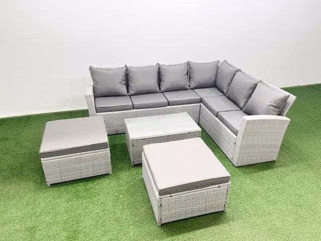 Fimous 8 Seater Rattan Garden Furniture Set in Light Grey