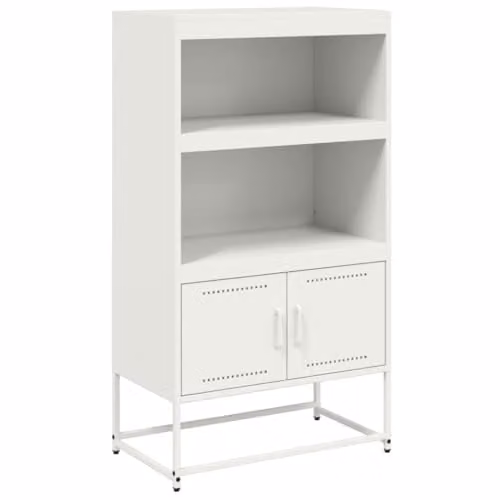 vidaXL Industrial Highboard in White Metal with Hinged Doors, W/D/H: 68.5 x 38.5 x 123.5 cm
