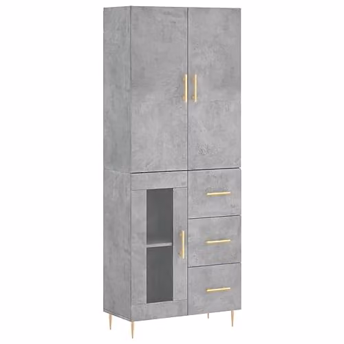 vidaXL Modern Highboard in Concrete Grey, W/D/H: 69.5 x 34.0 x 180.0 cm