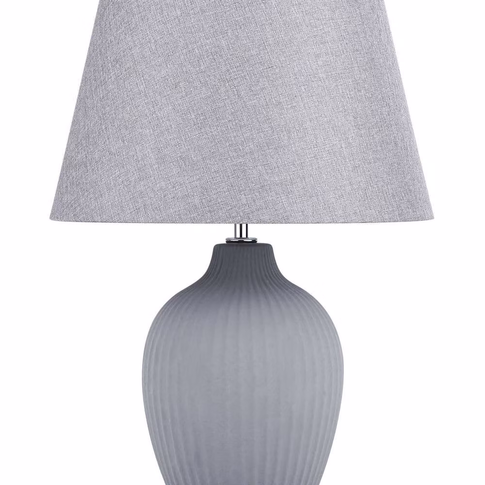 Wyld and Coco Grey Ceramic Retro Table Lamp with Fabric Empire Shade, Height: 52 cm – 2