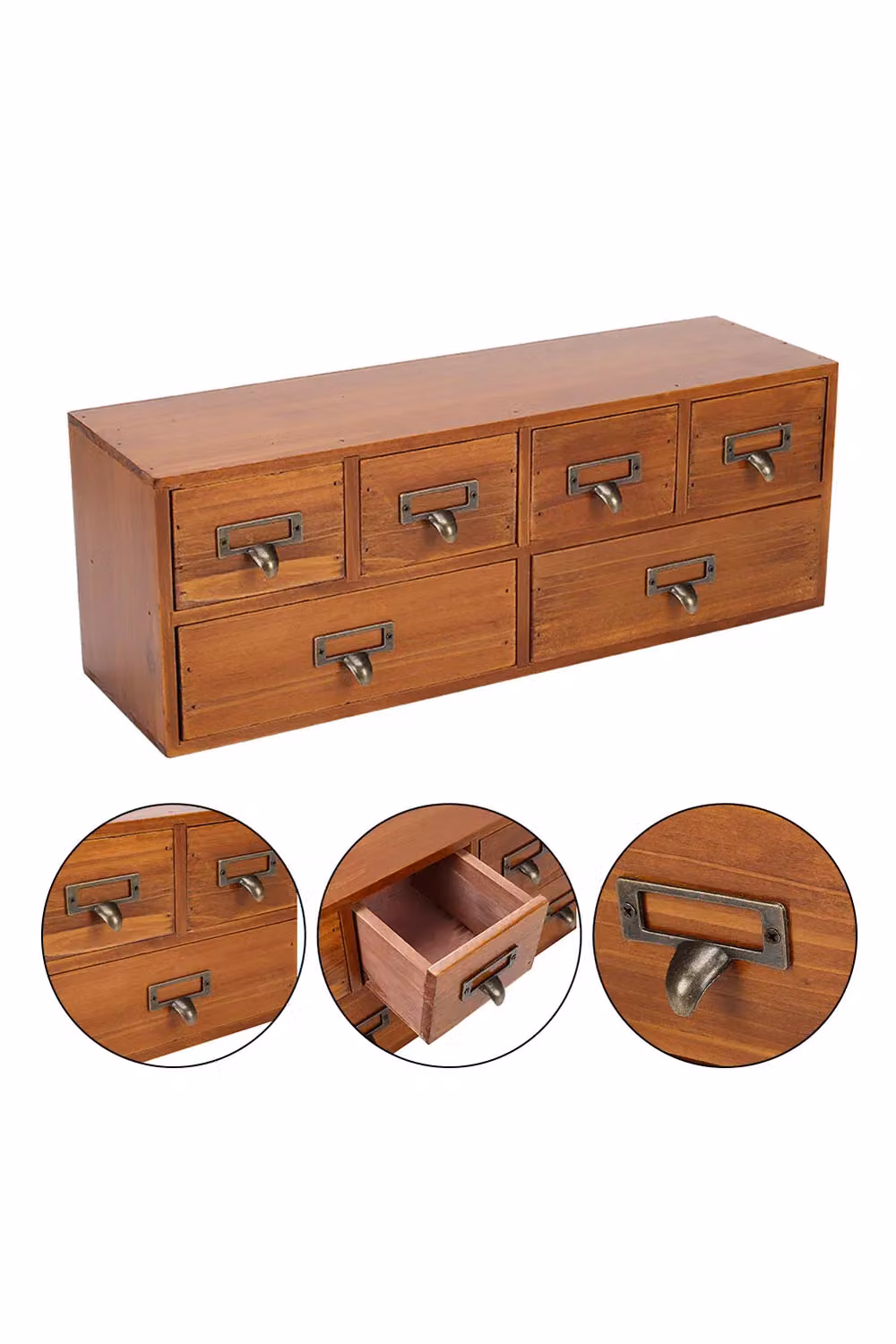 Living and Home Retro Solid Wood 6-Drawer Desktop Storage Organizer in Brown – 2