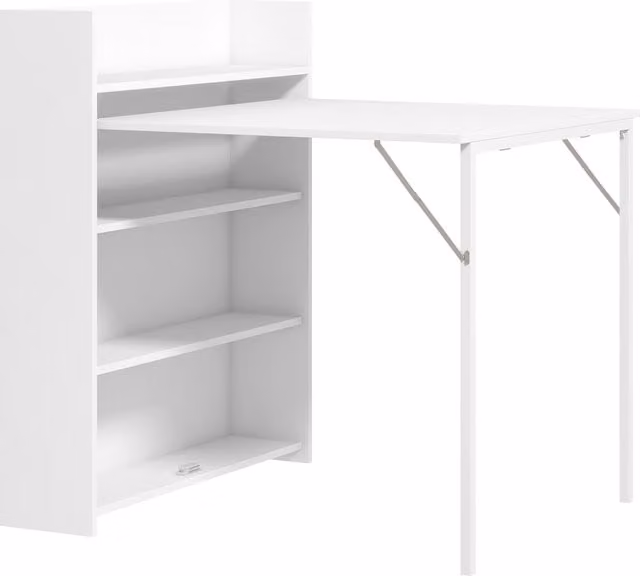 HOMCOM Modern White Drop-Leaf Folding Kitchen and Dining Table with 4-Tier Shelves