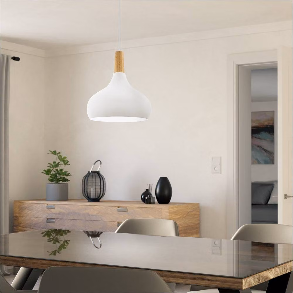 Loops 2 Pack Modern White Ceramic and Wood Suspended Pendant Ceiling Light – 2