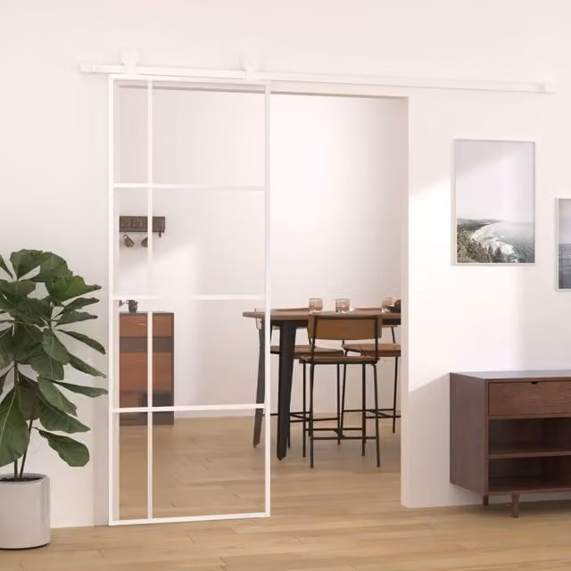 Berkfield Home Modern Sliding Glass and Aluminium Door, White, W: 76 cm, H: 205 cm