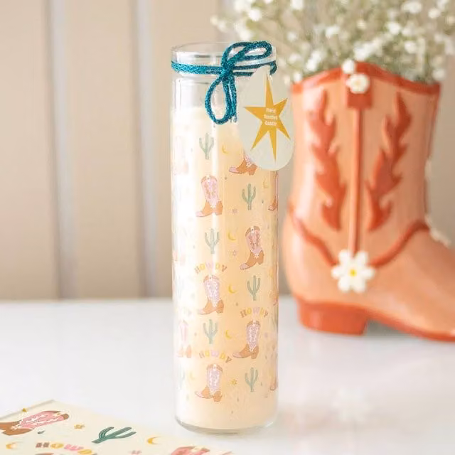 Uniqueful Howdy Cowboy Boot Print Floral Multicolour Taper Candle, 1 Pack
