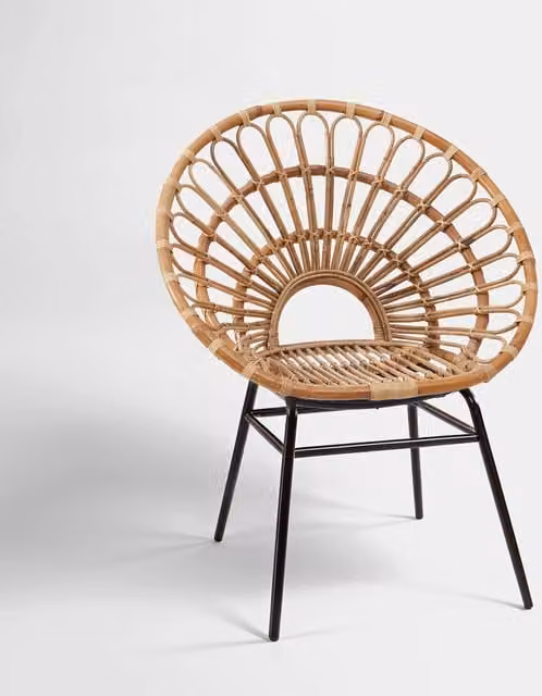 Orsina Java Natural Rattan Flared Back Chair in Brown and Black with Metal Frame