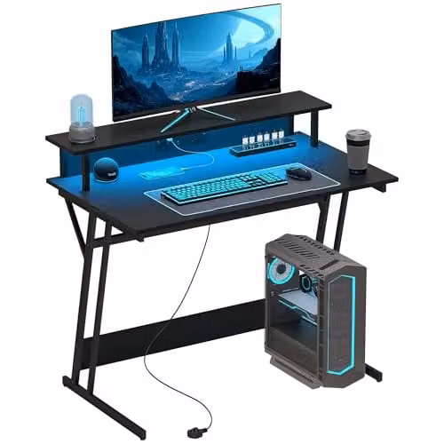 HOMCOM Black Modern Gaming Desk with Metal Frame