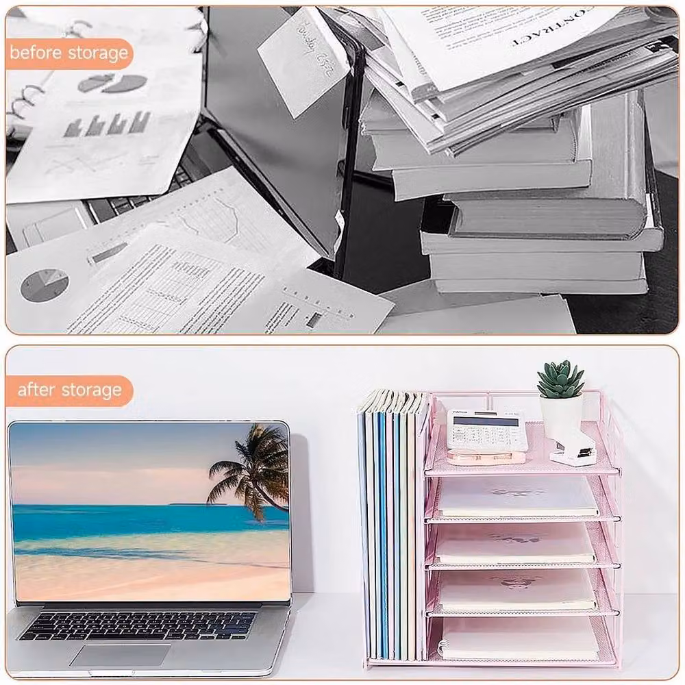 FORGEVIO 5 Tier Stackable A4 Metal Letter Tray in Pink, W: 28.5 cm, D: 26.5 cm, H: 31.5 cm – 4