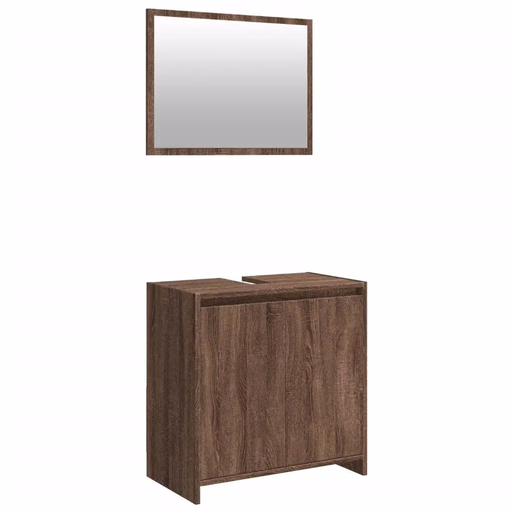 Berkfield Home 2 Piece Modern Bathroom Furniture Set in Brown Oak – 2